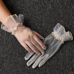Transparent Women Tulle Gloves Short Gauze Lace Gloves Bridal see through
